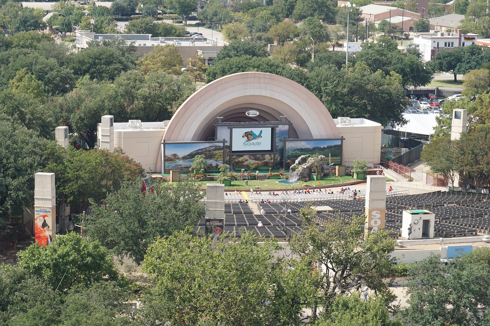 The art deco band shell at Fair Park in Dallas during the State Fair