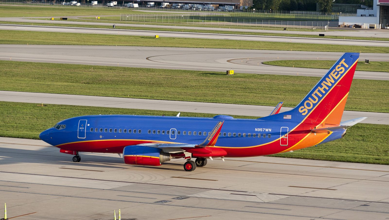 A Southwest Airlines Boeing 737 on the ground, the airline that dominates Dallas Love Field